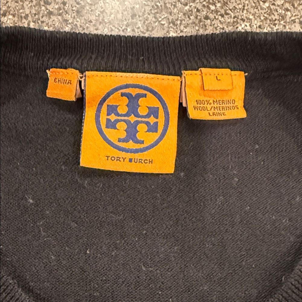 Tory Burch Black Sequin Logo Crewneck Sweater - Picture 2 of 2
